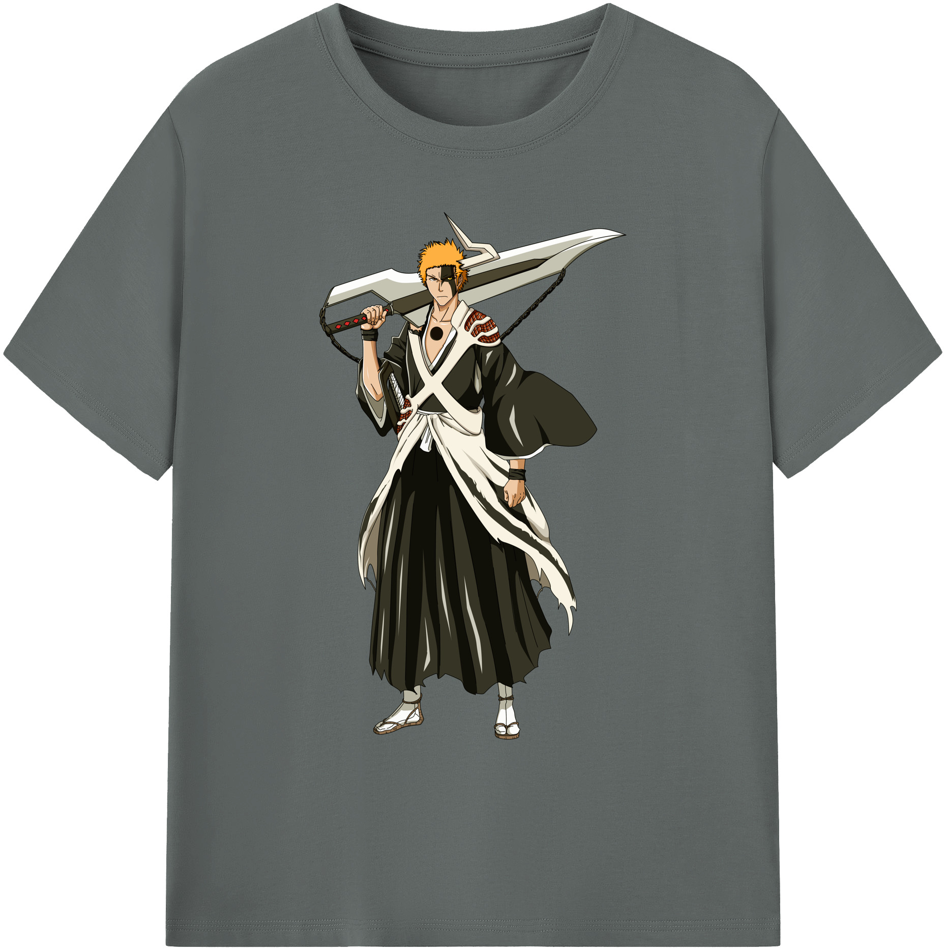 （画像用） ブリーチ 黒崎一護（くろさき いちご）BLEACH Kurosaki Ichigo 綿100％ メンズ半袖Tシャツ｜肌触りやわらか＆通気性